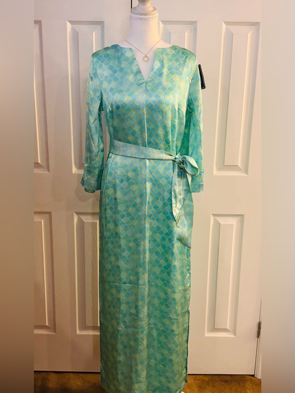 NICOBLU - MAJORELLE SILK DRESS IN MINT JULEP ALHAMBRA